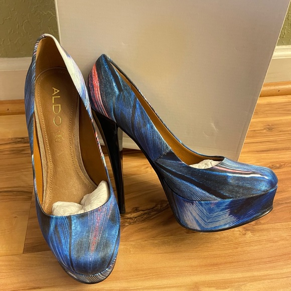 💙 Aldo Geometric Print Platforms Heels Pumps - Size 7 - Picture 2 of 7